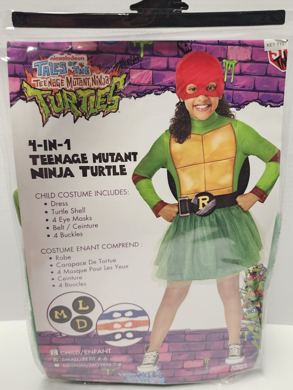 S (4-6) Girl Teenage Mutant Ninja Turtles Halloween 4 in 1 Green Costume NEW